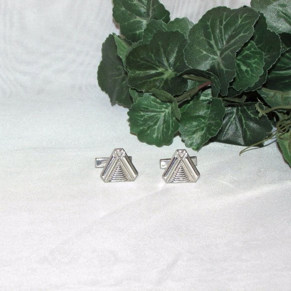 Vintage Cufflinks Silver Tone Retro Unisex Fancy Formal Prom Wedding Groom - Picture 6 of 10